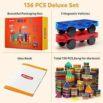 Amazon.co.jp: Gemmicc 136PCS マグネットタイル 積み木ブロック